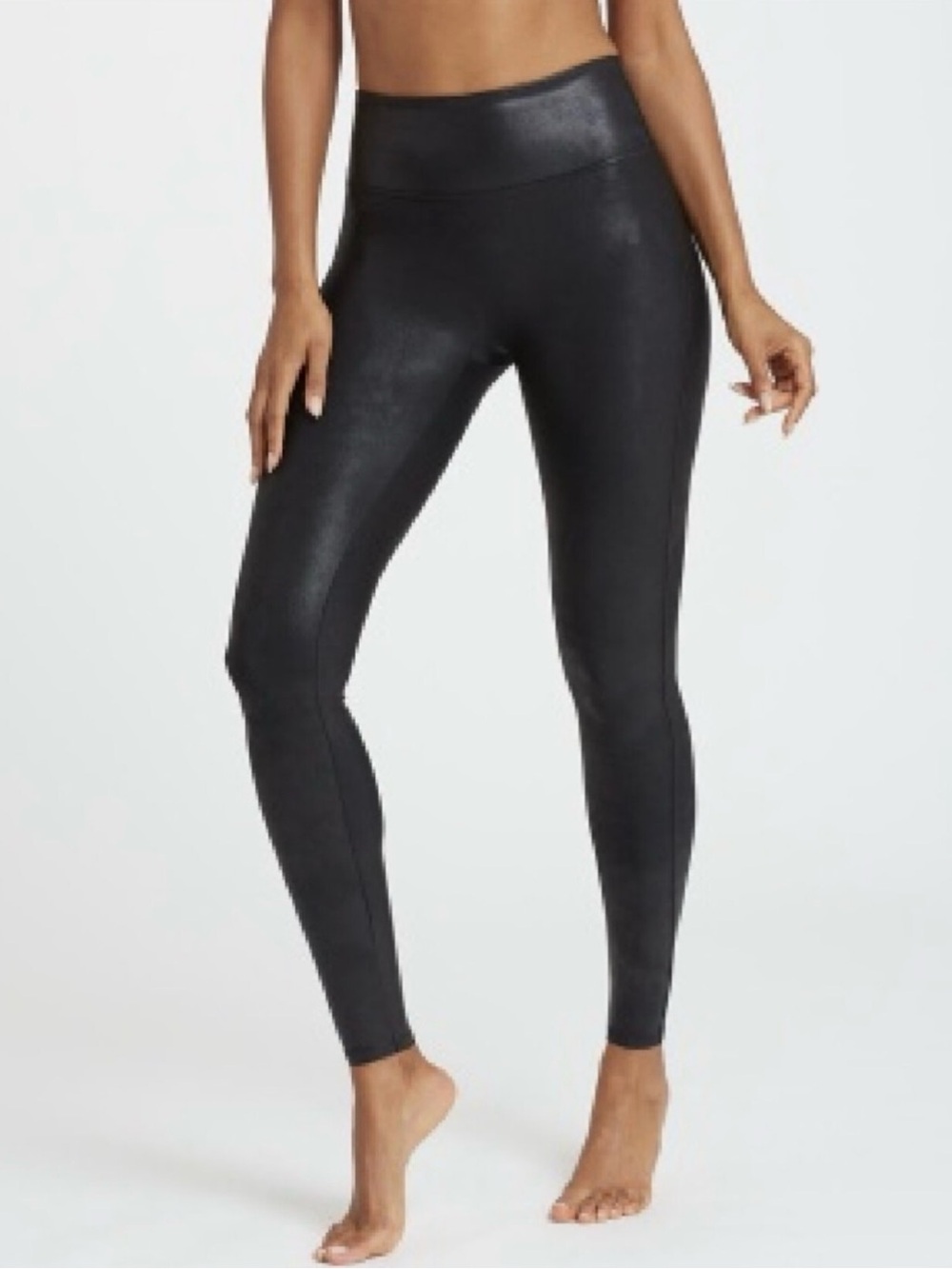 NWT SPANX Black Shimmer High-Rise Faux Leather Leggings Size MP